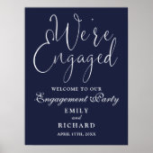 Navy Blue We're Engaged Verloving Welkom Teken Poster (Voorkant)