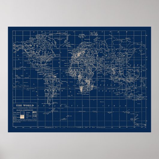 Navy Blue Wereldkaart Poster (Voorkant)