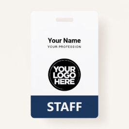 Navy Blue Werknemersnaam Business Logo QR Code Badge
