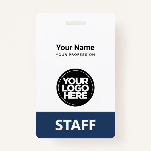 Navy Blue Werknemersnaam Business Logo QR Code Badge (Voorkant)