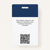 Navy Blue Werknemersnaam Business Logo QR Code Badge (Achterkant)