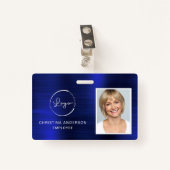 Navy Blue Werknemersnaam Logo Foto Zakelijk werk Badge (Voorkant met clip)