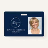 Navy Blue Werknemersnaam Logo Foto Zakelijk werk Badge (Voorkant)