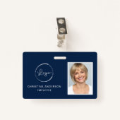 Navy Blue Werknemersnaam Logo Foto Zakelijk werk Badge (Voorkant met clip)