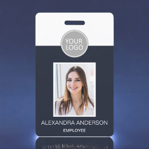Navy Blue Werknemersnaam Logo Foto Zakelijk werk Badge