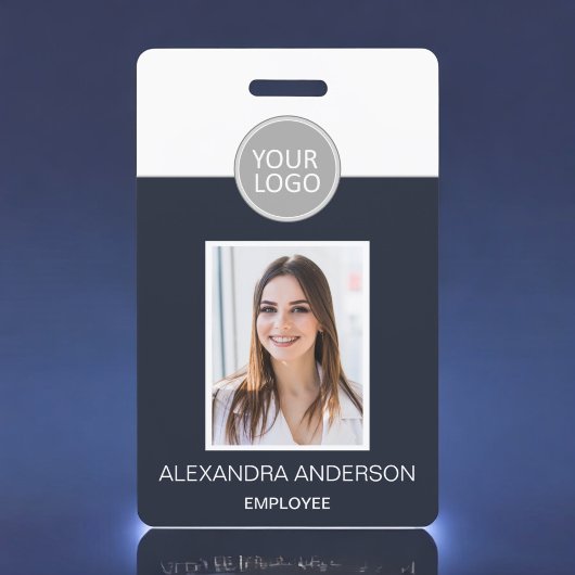 Navy Blue Werknemersnaam Logo Foto Zakelijk werk Badge