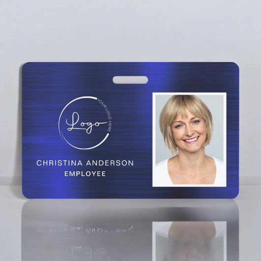 Navy Blue Werknemersnaam Logo Foto Zakelijk werk Badge