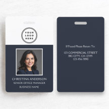 Navy Blue Werknemersnaam Logo Foto Zakelijk werk