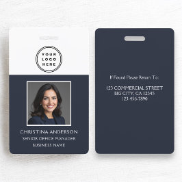 Navy Blue Werknemersnaam Logo Foto Zakelijk werk Badge