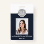 Navy Blue Werknemersnaam Logo Foto Zakelijk werk Badge (Voorkant)