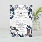 Navy Blue Western Charra Boots Quinceanera Kaart (Staand voorkant)