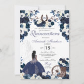 Navy Blue Western Charra Floral Boots Quinceañera Kaart (Voorkant)