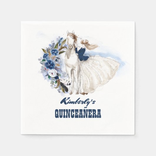 Navy Blue Western Cowgirl en Paard Quinceanera Servet (Voorkant)