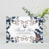 Navy Blue Western Horse Quinceanera Hartelijk dank Bedankkaart (Staand voorkant)