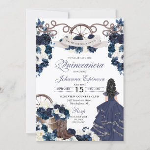 Navy Blue Western Ranchero Quinceanera Kaart