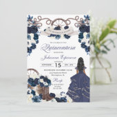 Navy Blue Western Ranchero Quinceanera Kaart (Staand voorkant)
