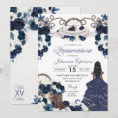 Navy Blue Western Ranchero Quinceanera Kaart (Voorkant / Achterkant)