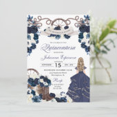 Navy Blue Western Ranchero Quinceanera Kaart (Staand voorkant)