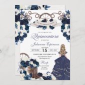 Navy Blue Western Ranchero Quinceanera Kaart (Voorkant / Achterkant)