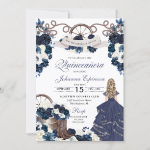 Navy Blue Western Ranchero Quinceanera Kaart