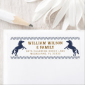 Navy Blue Western Rodeo Horse Retour Adreslabel Etiket (Insitu)