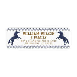 Navy Blue Western Rodeo Horse Retour Adreslabel Etiket