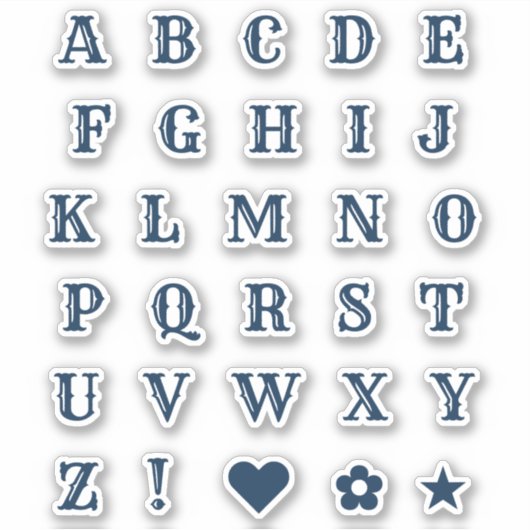 Navy Blue Western Theme Letters Alphabet Monogram Sticker (Voorkant)