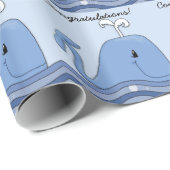 Navy Blue Whale Baby shower Cadeaupapier (Rol Hoek)
