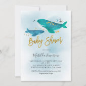 Navy Blue Whale Baby shower Invitation Kaart (Voorkant)