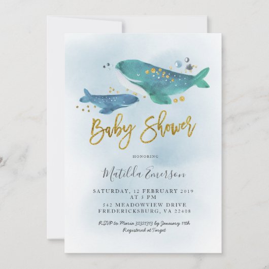 Navy Blue Whale Baby shower Invitation Kaart (Voorkant)