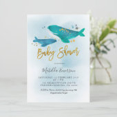 Navy Blue Whale Baby shower Invitation Kaart (Staand voorkant)