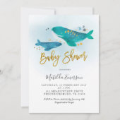 Navy Blue Whale Baby shower Invitation Kaart (Voorkant)