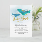 Navy Blue Whale Baby shower Invitation Kaart (Staand voorkant)