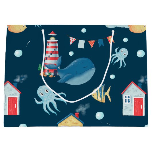 Navy Blue Whale Groot Cadeauzakje (Voorkant)