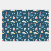 Navy Blue Whale Nautical Inpakpapier Vel (Voorkant)