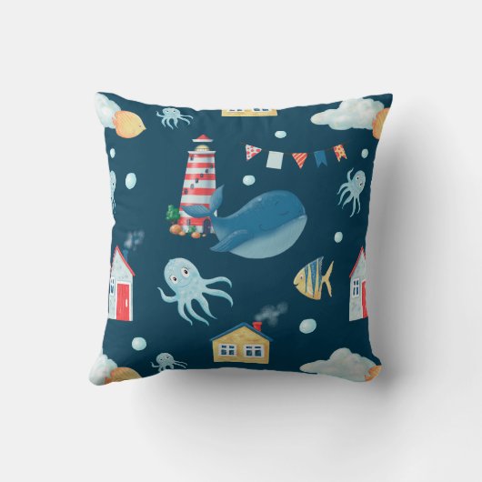 Navy Blue Whale Nautical Kussen (Achterkant)