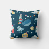 Navy Blue Whale Nautical Kussen (Voorkant)