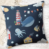 Navy Blue Whale Nautical Kussen
