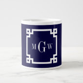 Navy Blue WhGriekse sleutel #2 omhuld 3 Init Monog Grote Koffiekop (Voorkant)