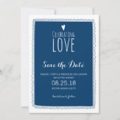 Navy Blue Whimsical Doodle Lijst Save the Date Kaart (Voorkant)