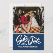 Navy Blue Whimsical Hand Lettered Photo Overlay Save The Date (Voorkant)