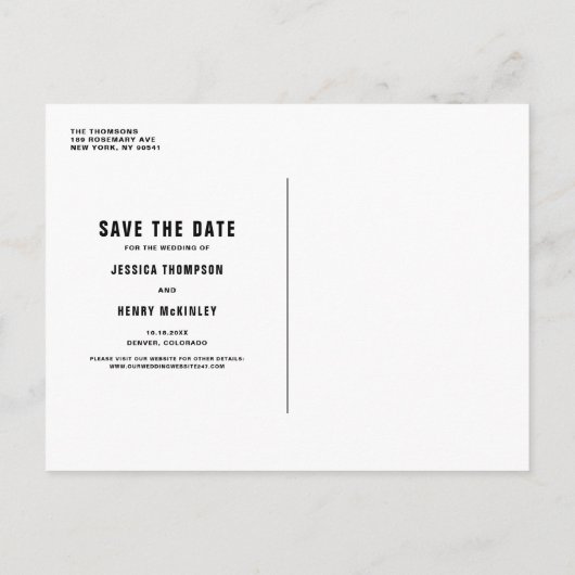 Navy Blue Whimsical Lettered Photo Save the Date Aankondigingskaart (Achterkant)