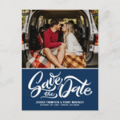 Navy Blue Whimsical Lettered Photo Save the Date Aankondigingskaart (Voorkant)