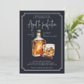 Navy Blue Whiskey Fles Verjaardag Uitnodiging (Staand voorkant)