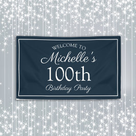 Navy Blue White 100th Birthday Party Spandoek