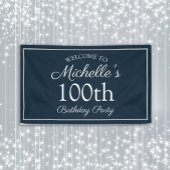 Navy Blue White 100th Birthday Party Spandoek