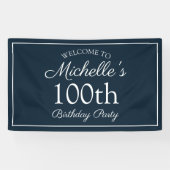 Navy Blue White 100th Birthday Party Spandoek (Horizontaal)