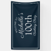 Navy Blue White 100th Birthday Party Spandoek (Verticaal)