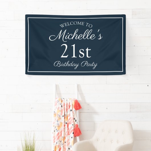 Navy Blue White, 21e verjaardag Spandoek (Insitu)