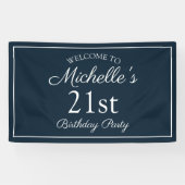 Navy Blue White, 21e verjaardag Spandoek (Horizontaal)